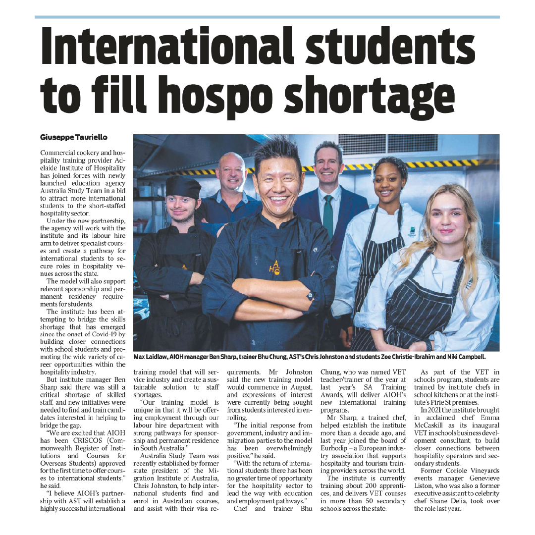 AIOH in The Advertiser, a newpaper
